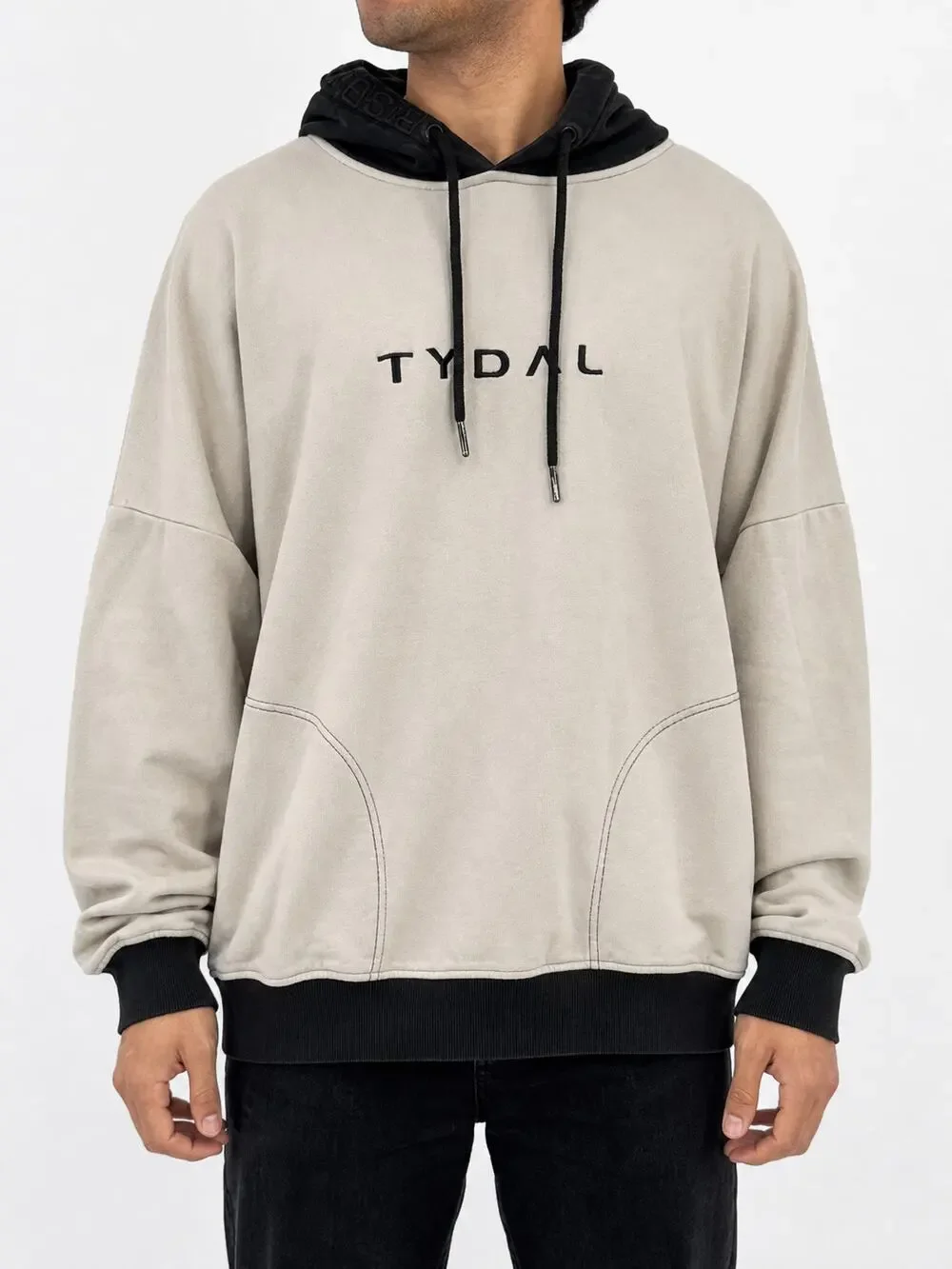 TYDAL Rise By Perseverance Pullover Hoodie Beige Black Mens L Streetwear Skater